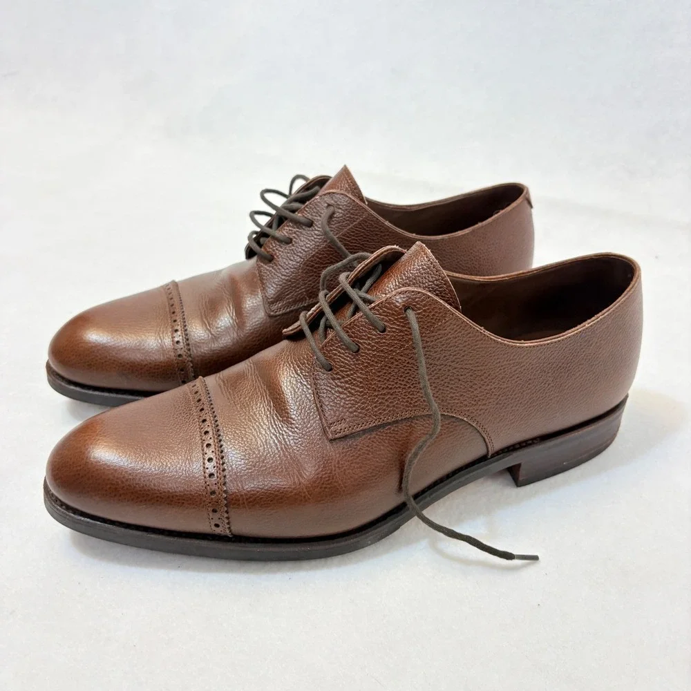 CARMINA Shoemaker Brown Pebbled Calf Rain Captoe‎ Oxford Shoes Goodyear Welted